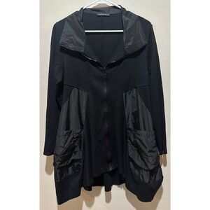 Xula Femme Italy Womens Black Mixed Media Zip Jacket Large Oversized Pockets